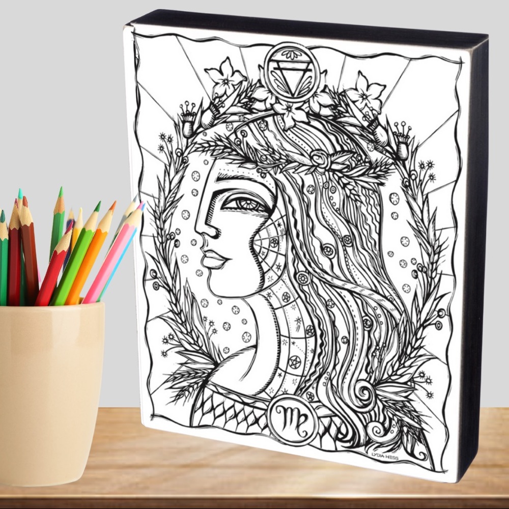 Primitives by Kathy Black and White Zodiac Coloring Canvas - VIRGO